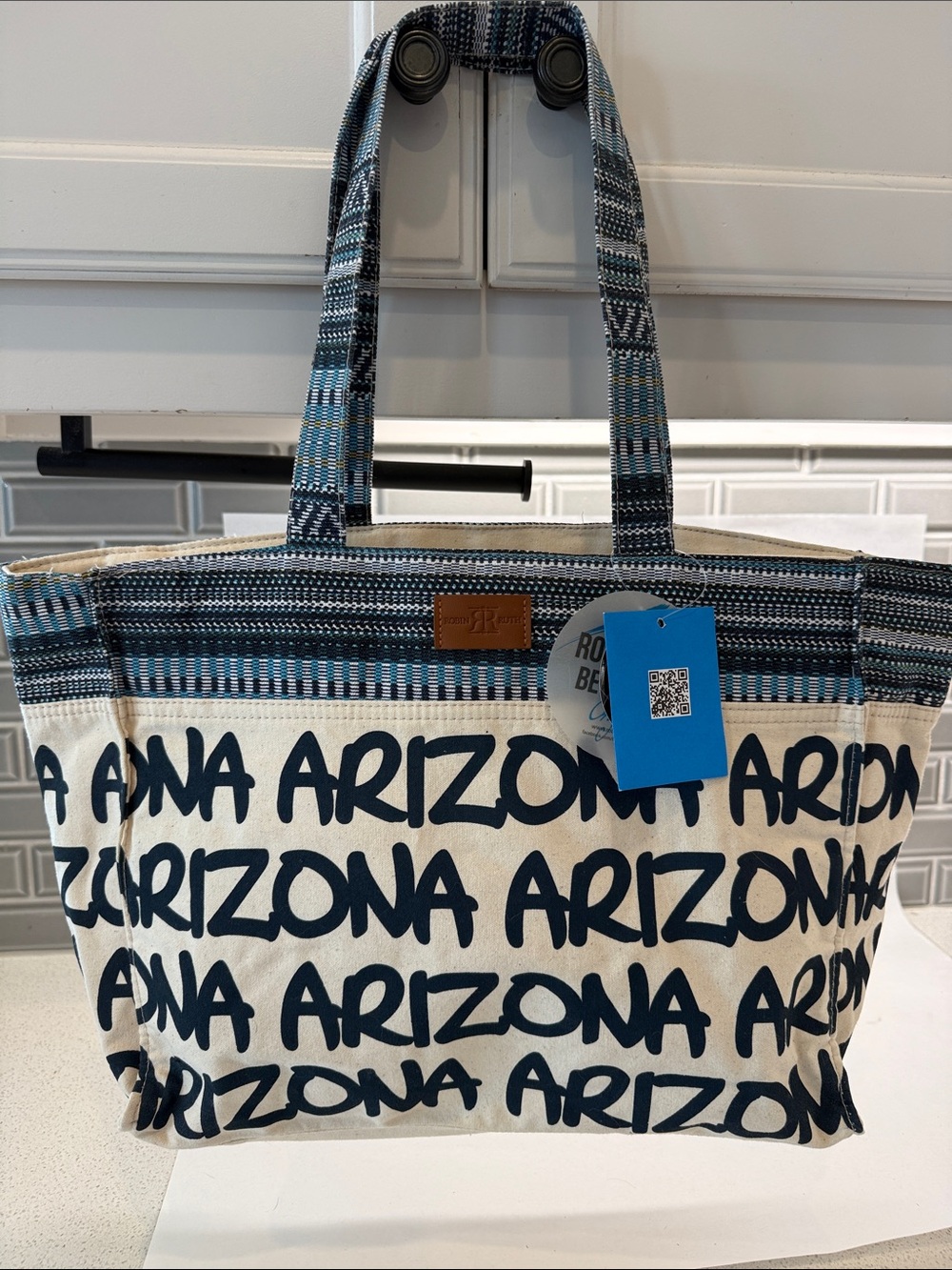 Robin Ruth Canvas Arizona Script Tote - Navy & Cream